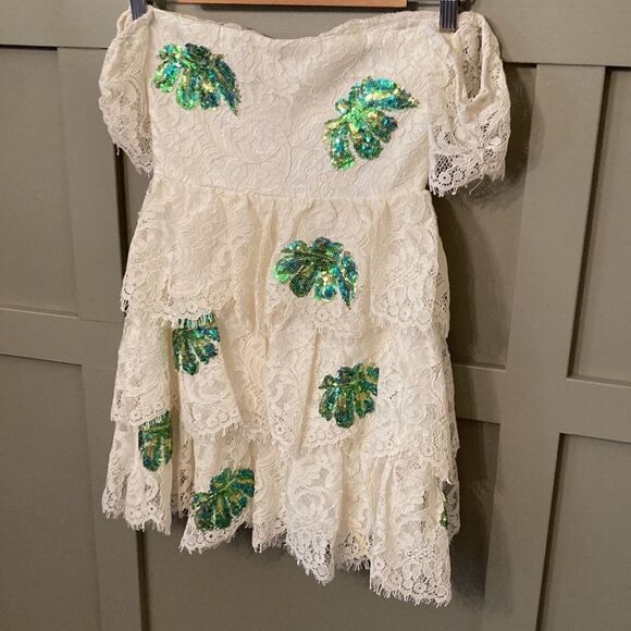 LOVERS + Friends x Revolve Charleston Dress in Ivory Palm Lace Sequins Size XS - Picture 12 of 13